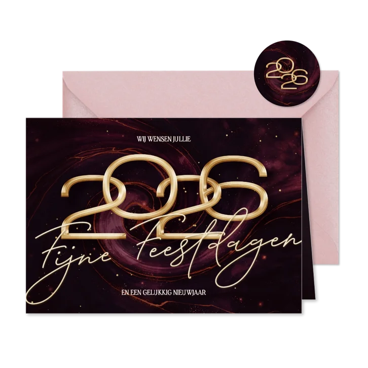 Stijlvolle rode kerstkaart 2026 met marmer swirl