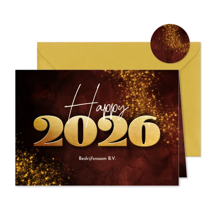 Stijlvolle rode zakelijke nieuwjaarskaart gouden 2026