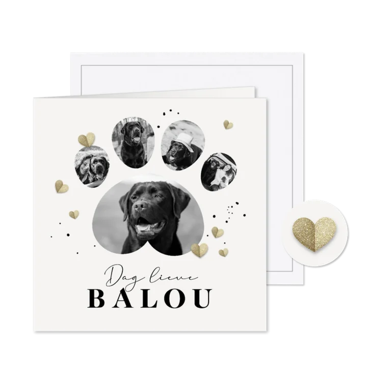 Stijlvolle rouwkaart hond hondenpoot foto's hartjes