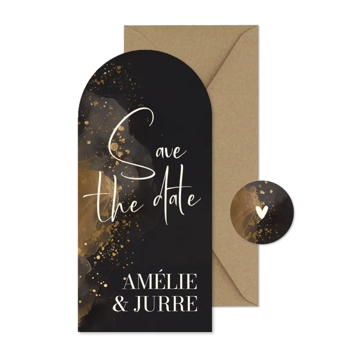 Stijlvolle save the date boogvorm waterverf en goud