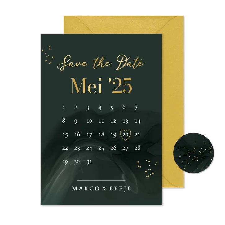 Stijlvolle save the date kaart kalender watercolor spetters 