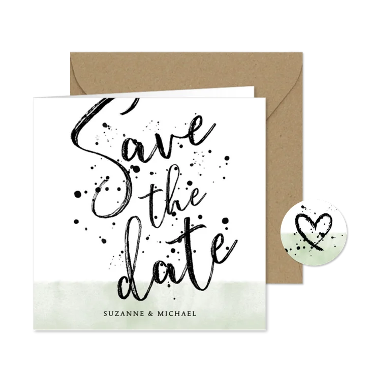 Stijlvolle save the date kaart met waterverf en typografie