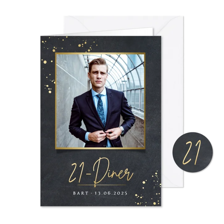 Stijlvolle stoere 21 diner uitnodiging voor een man