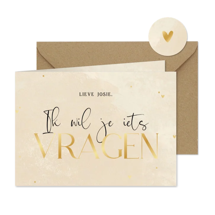 Stijlvolle trouwkaart beige steenlook ik wil je iets vragen
