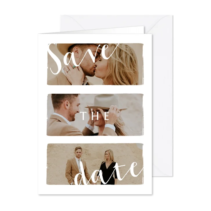 Stijlvolle trouwkaart save the date met fotocollage