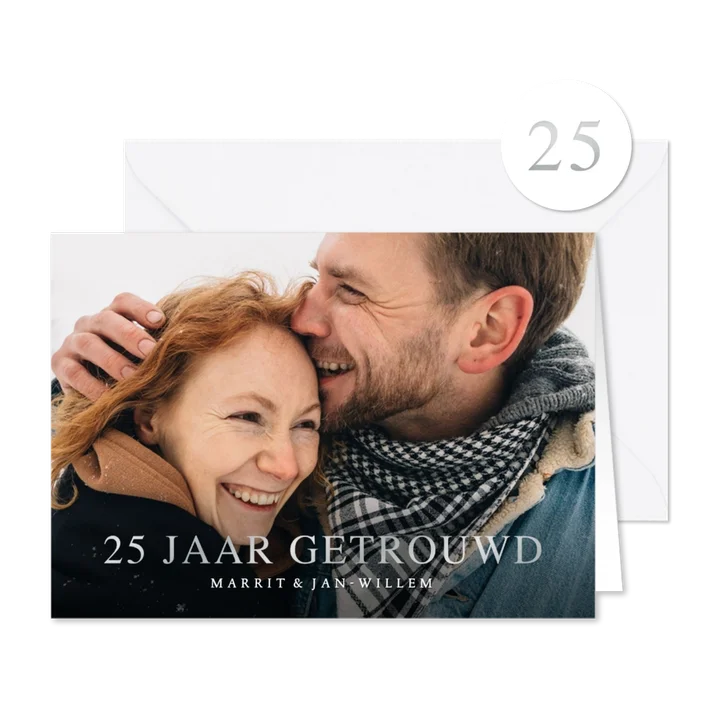Stijlvolle uitnodiging 25 jarig huwelijksjubileum met foto