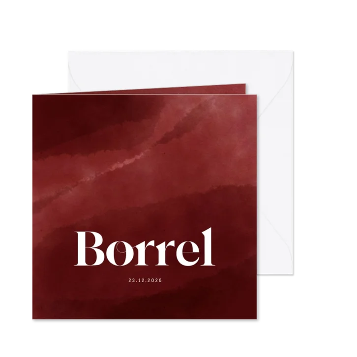 Stijlvolle uitnodiging borrel bordeaux waterverf
