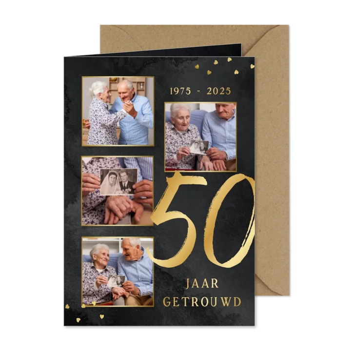 Stijlvolle uitnodiging fotocollage jubileum 50 jaar getrouwd