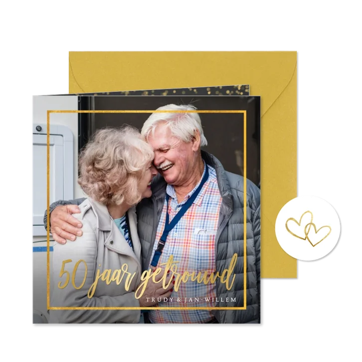 Stijlvolle uitnodiging gouden huwelijk met eigen foto 