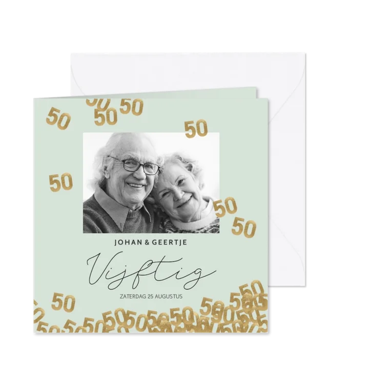 Stijlvolle uitnodiging huwelijk jubileum confetti 50