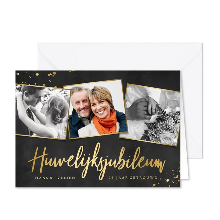 Stijlvolle uitnodiging huwelijksjubileum met 3 foto's