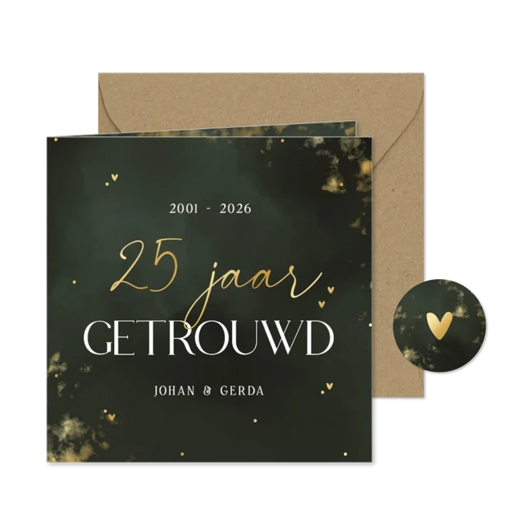 Stijlvolle uitnodiging jubileum 25 jaar getrouwd donkergroen