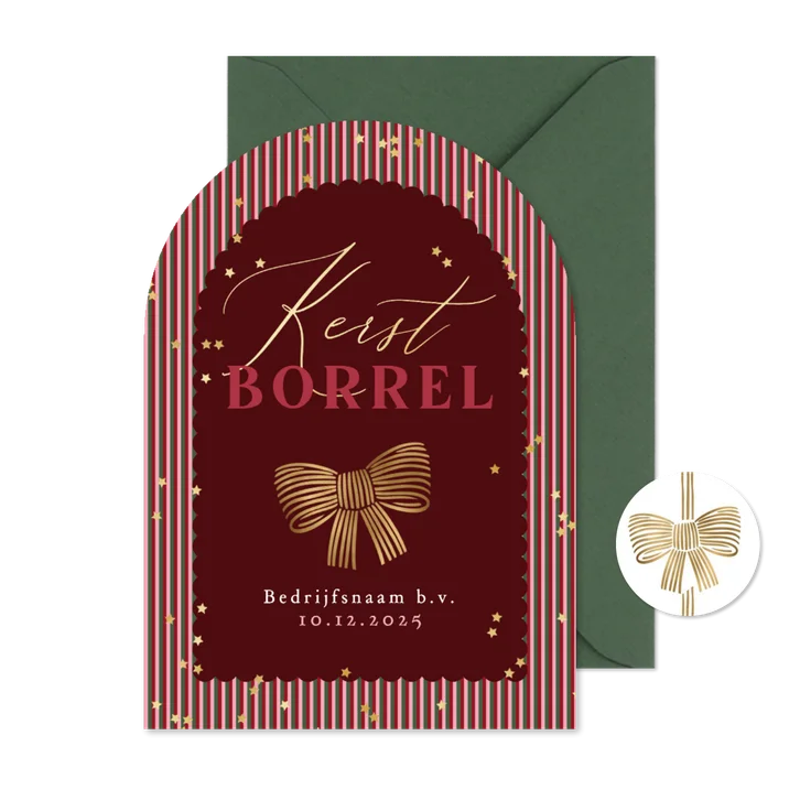 Stijlvolle uitnodiging kerstborrel zakelijk strik goud