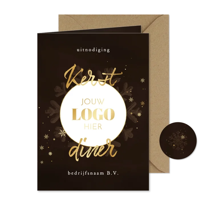 Stijlvolle uitnodiging kerstdiner sneeuwvlok met logo 