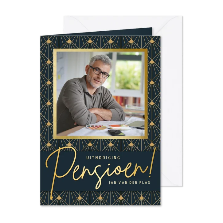 Stijlvolle uitnodiging pensioenfeest of borrel voor een man