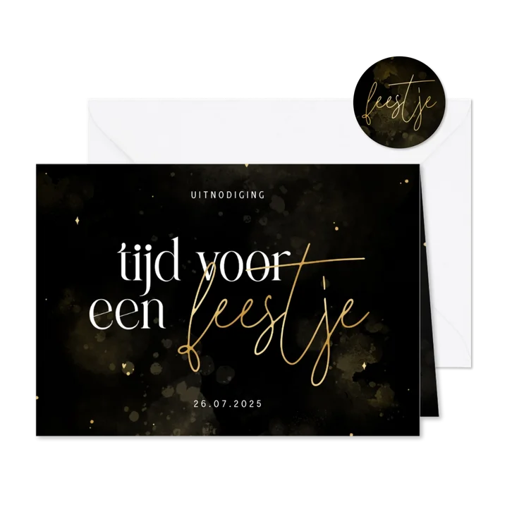 Stijlvolle uitnodiging tijd voor een feestje zwart goud