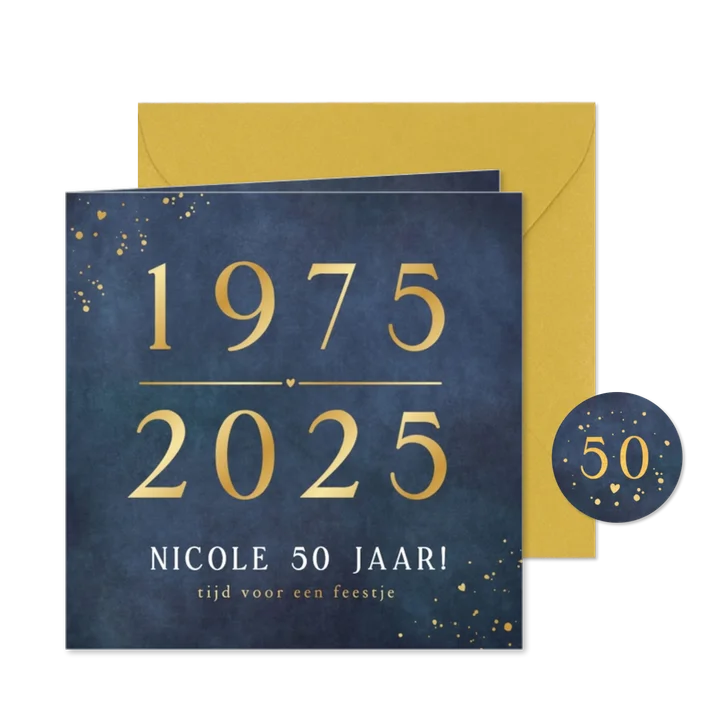 Stijlvolle uitnodiging verjaardag 50 jaar met foliedruk