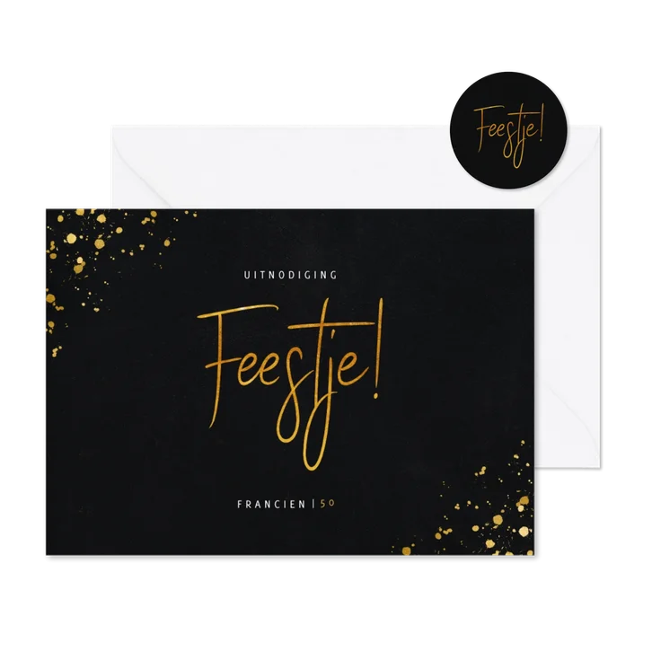 Stijlvolle uitnodiging verjaardagsfeest in goudlook