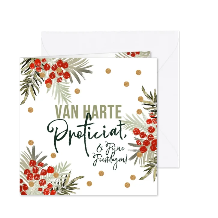 Stijlvolle verjaardagskaart kerst botanisch confetti goud