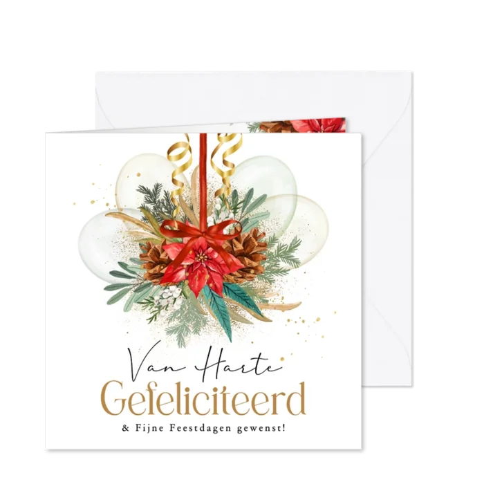 Stijlvolle verjaardagskaart kerst botanische bladeren goud