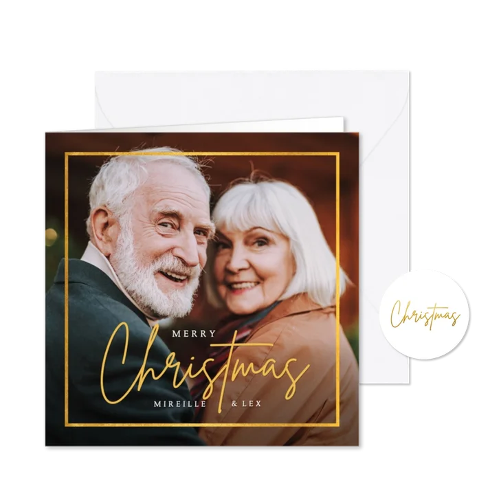 Stijlvolle vierkante minimalistische kerstkaart met foto