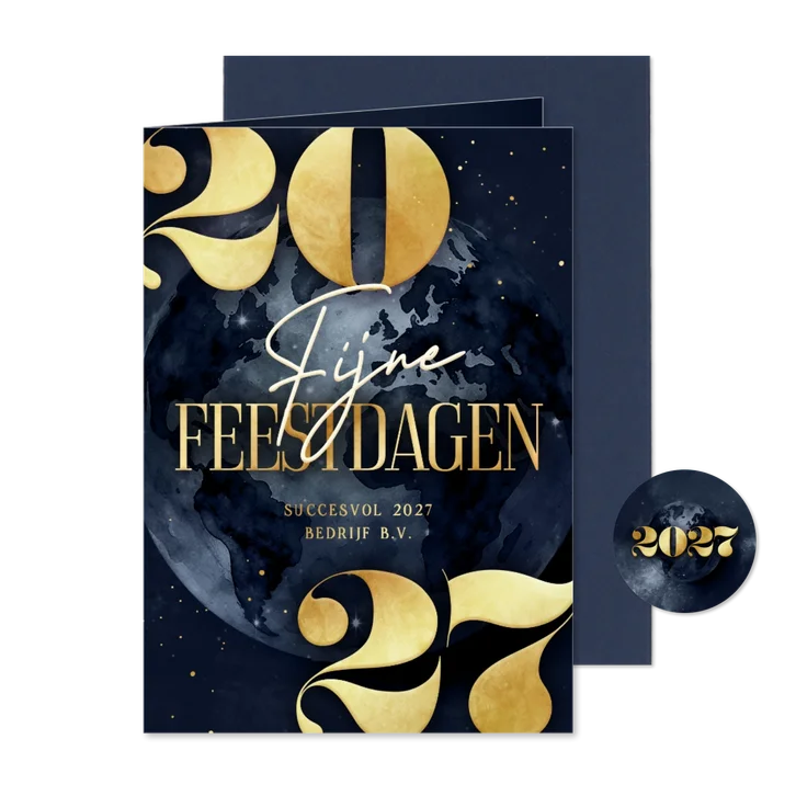 Stijlvolle wereldbol zakelijke kerstkaart gouden 2027