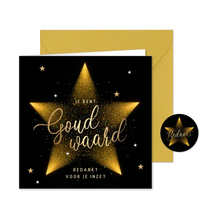 Stijlvolle zakelijke kerstkaart bedankt ster goud waard