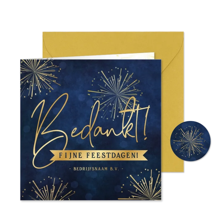 Stijlvolle zakelijke kerstkaart bedankt vuurwerk