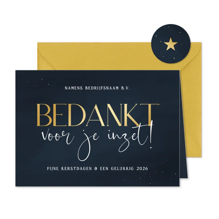 Stijlvolle zakelijke kerstkaart blauw bedankt voor je inzet