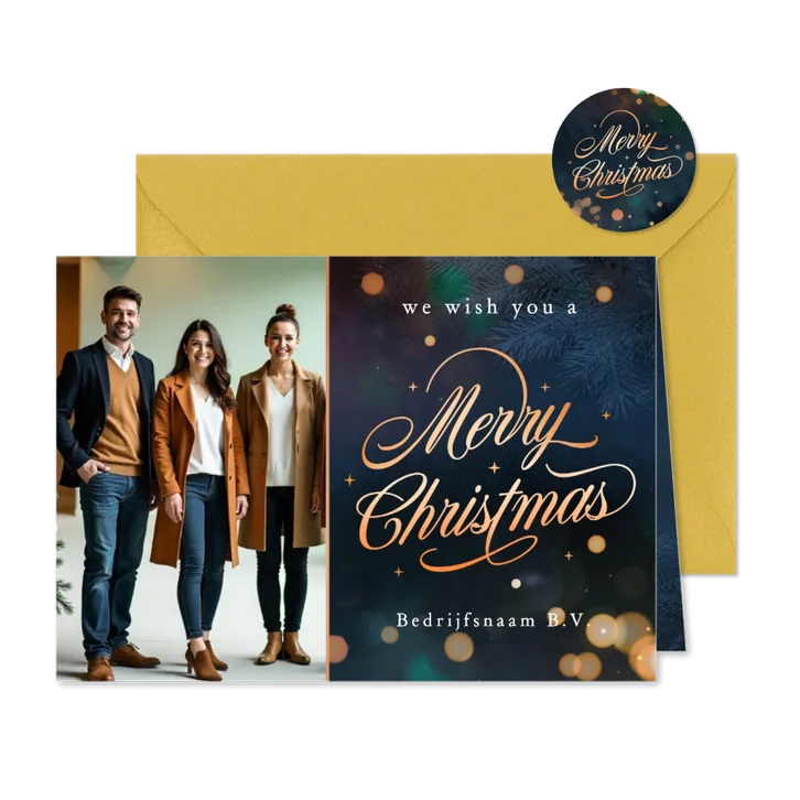 Stijlvolle zakelijke kerstkaart Merry Christmas met foto