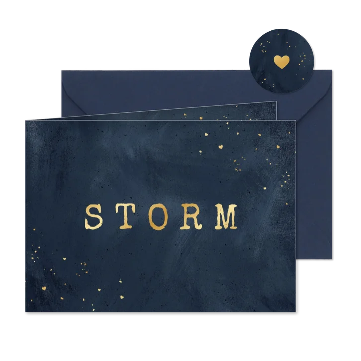 Stoer blauw geboortekaartje betonlook trend goud hartjes