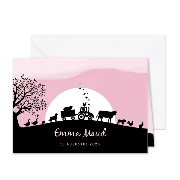 Stoer lief geboortekaartje met trekker