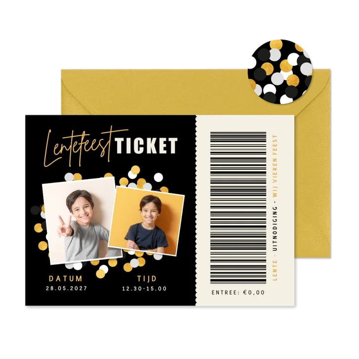 Stoere lentefeest uitnodiging ticket als entreebewijs