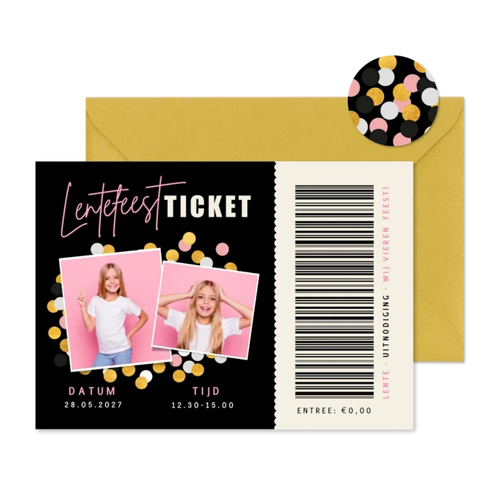 Stoere uitnodiging lentefeest ticket als entreebewijs
