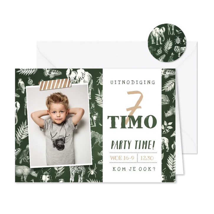 Stoere uitnodiging voor een jungle survival kinderfeestje