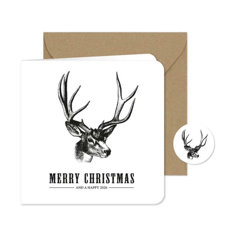 Stoere zakelijke kerstkaart met een illustratie van rendier