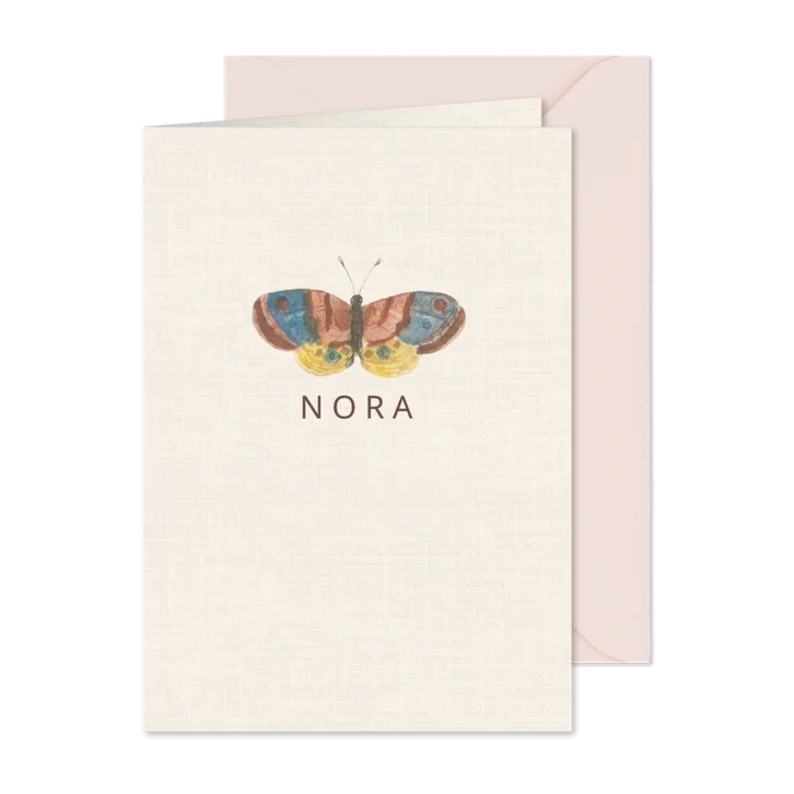 Subtiel geboortekaartje met vintage afbeelding  vlinder