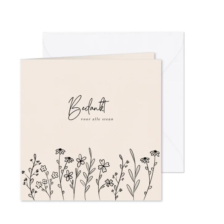 Subtiel rouwkaartje bedankt met bloemetjes sterrenkindje