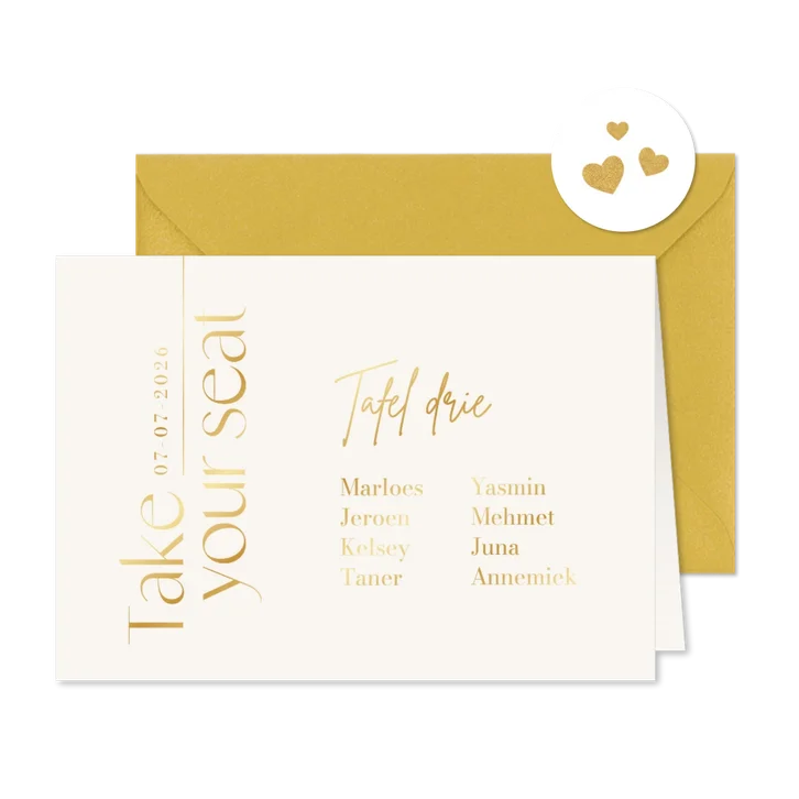 Tafelkaartje tijdloos take your seat goud 