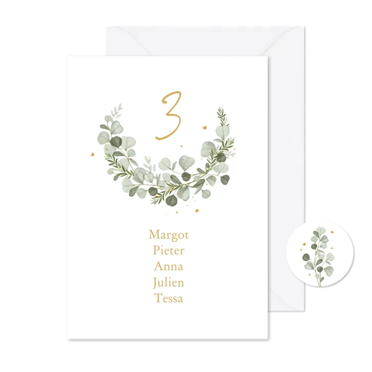 Tafelschikking eucalyptus stijlvol goud hartjes