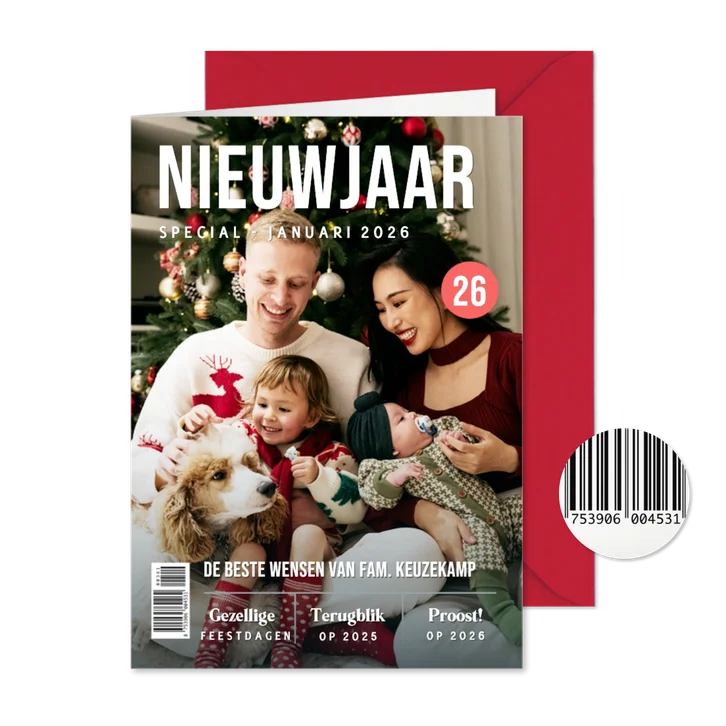 Tijdschrift nieuwjaarskaart in magazine stijl met foto