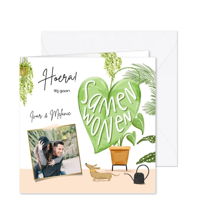 Toffe verhuiskaart samenwonen met botanische planten