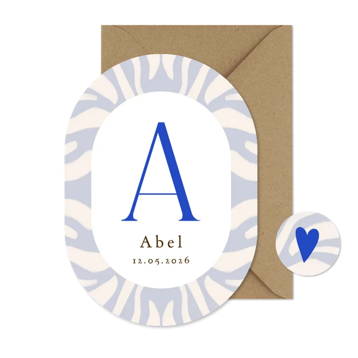 Trendy geboortekaartje initiaal streeppattroon blauw
