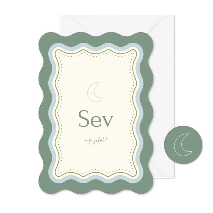  Trendy geboortekaartje met golvend kader en maan 