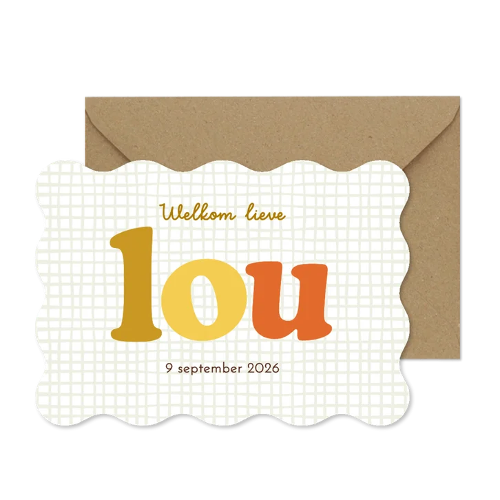 Trendy geboortekaartje wave kleurrijk blokpatroon stoer