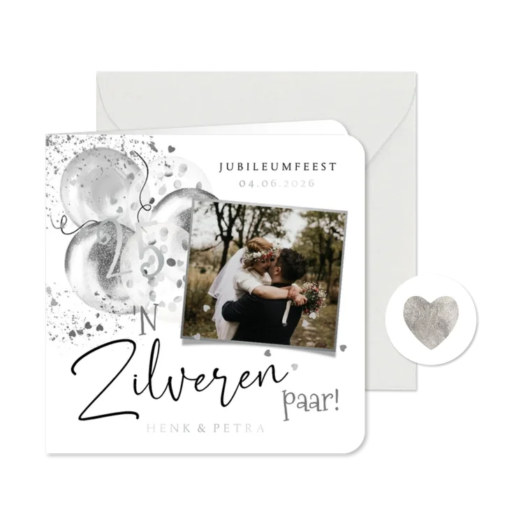 Trendy jubileum 25 jaar zilveren paar ballonnen foto hartjes
