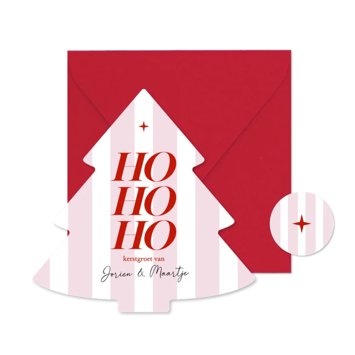 Trendy roze gestreepte kerstkaart ho ho ho