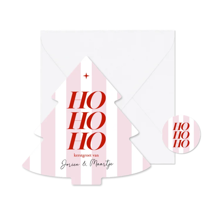 Trendy roze gestreepte kerstkaart ho ho ho