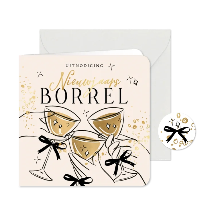 Trendy uitnodiging nieuwjaarsborrel champie cheers goud