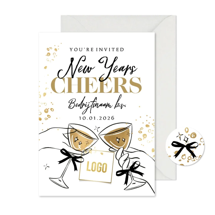 Trendy uitnodiging nieuwjaarsborrel zakelijk bubbels logo